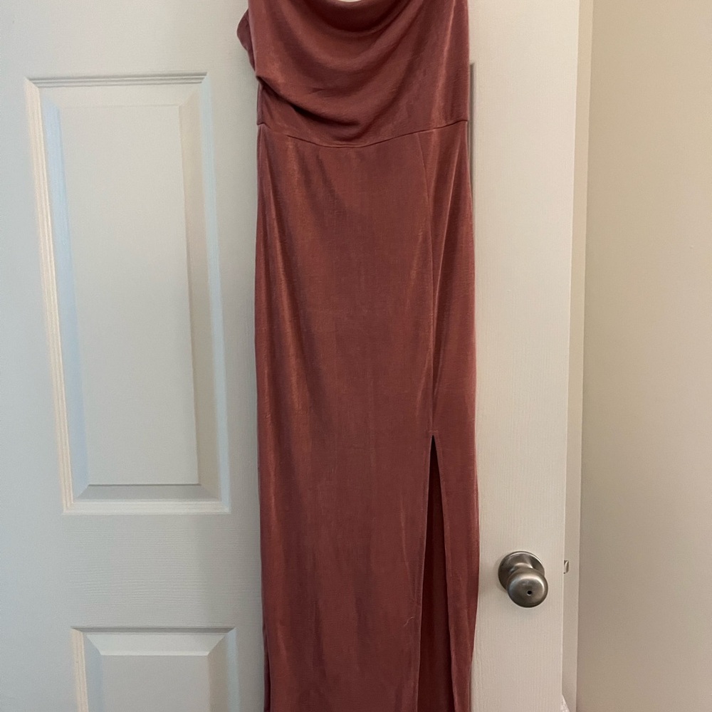 Hello Molly Pink One Shoulder Slit Gown